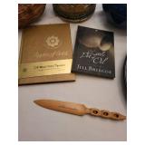 Assorted Decorative and Collectible Items Including Books and Plate