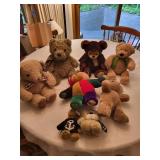 Collection of 9 Teddy Bears including Gund and PEEF Designs