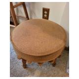 Vintage Wooden Stool and Upholstered Footstool Set