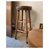Vintage Wooden Stool and Upholstered Footstool Set