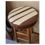Vintage Wooden Stool and Upholstered Footstool Set
