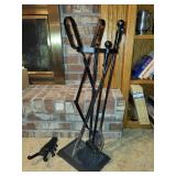 Vintage Iron Fireplace Tool Set with Cast Iron Boot Jack