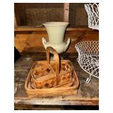 Collection of Vintage Decor Items - Vase, Basket, Two-Tier Stand