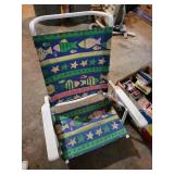 Set of Folding Patio Chairs and One Colorful Beach Chair