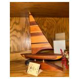 D.N. Grotta Hardwood Model Sailboat and Decorative Items