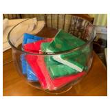 Assorted Colored Paper Napkins in Glass Punch Bowl