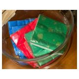 Assorted Colored Paper Napkins in Glass Punch Bowl