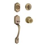 Kwikset Belleview Antique Brass Single Cylinder Door Handleset with Tylo Door Knob Featuring SmartKey Security