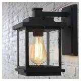 Square 1-Light Black Outdoor Wall Lantern Sconce with Clear Glass Shade, Modern Exterior Wall Light for Patio Garden