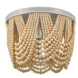 Home Decorators Collection Harlan 15 in. 3-Light Brushed Grey Flush Mount with Natural Real Wood Beads