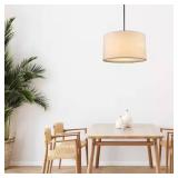 Monteaux Lighting 2-Light Black Hanging Pendant Light Fixture with Linen Drum Shade