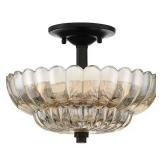 Home Decorators Collection Adaview 11.75 in. 3-Light Mottled Cocoa Semi-Flush Mount