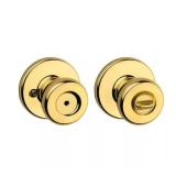Kwikset Tylo Polished Brass Bed/Bath Door Knob Featuring Microban Antimicrobial Technology with Lock
