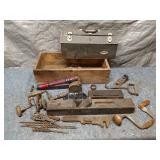 Vintage Hand Tool Collection with Drill Bits and Toolboxes