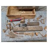Vintage Hand Tool Collection with Drill Bits and Toolboxes