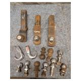 Collection of 13 Trailer Hitch Ball Mounts and Hooks