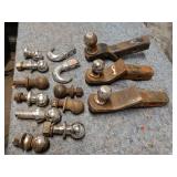Collection of 13 Trailer Hitch Ball Mounts and Hooks