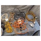 Set of Various Extension Cords and Portable Work Lights