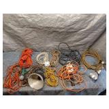 Set of Various Extension Cords and Portable Work Lights