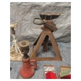 Assorted Heavy Duty Vehicle Jack Stands and Red Reflectors