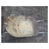 Used Metal Wheelbarrow with Single Wheel and Wooden Handles