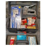 Hand Stapler, Hammer Tacker, and Staple Collection in Toolbox