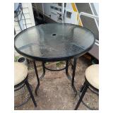 Outdoor Glass Top Patio Table with 2 Bar Stools
