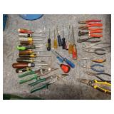 Lot of Various Hand Tools Including Screwdrivers, Pliers, and Snips