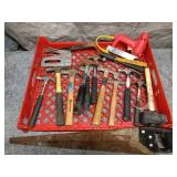 Assorted Hand Tools Including Hammers, Mallet, and Saw