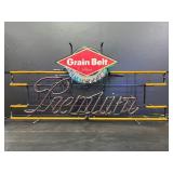 Grain Belt Premium Beer, with logo and gold stripes, neon sign