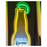 Corona Beer bottle with lime neon sign
