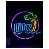 Miller Lite tropical neon sign with palm tree