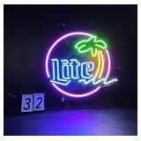 Miller Lite tropical neon sign with palm tree