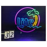 Miller Lite tropical neon sign with palm tree