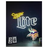 Miller Lite, MN Vikings NFL football neon sign