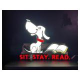 Dog at the Library neon lit sign