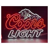 Large Coors Light neon sign with mountain
