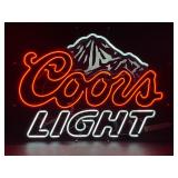 Large Coors Light neon sign with mountain