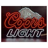 Large Coors Light neon sign with mountain