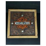 Harley Davidson clock with tooled leather face