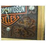 Harley Davidson clock with tooled leather face