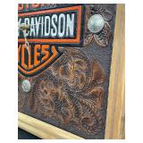 Harley Davidson clock with tooled leather face