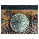 Harley Davidson clock with tooled leather face