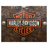 Harley Davidson clock with tooled leather face