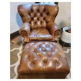 Restoration Hardware Churchill Tufted Leather Wingback Chair and Ottoman
