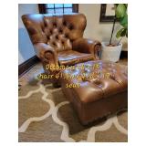 Restoration Hardware Churchill Tufted Leather Wingback Chair and Ottoman