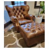 Restoration Hardware Churchill Tufted Leather Wingback Chair and Ottoman