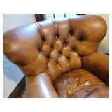 Restoration Hardware Churchill Tufted Leather Wingback Chair and Ottoman