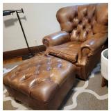 Restoration Hardware Churchill Tufted Leather Wingback Chair and Ottoman