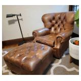 Restoration Hardware Churchill Tufted Leather Wingback Chair and Ottoman